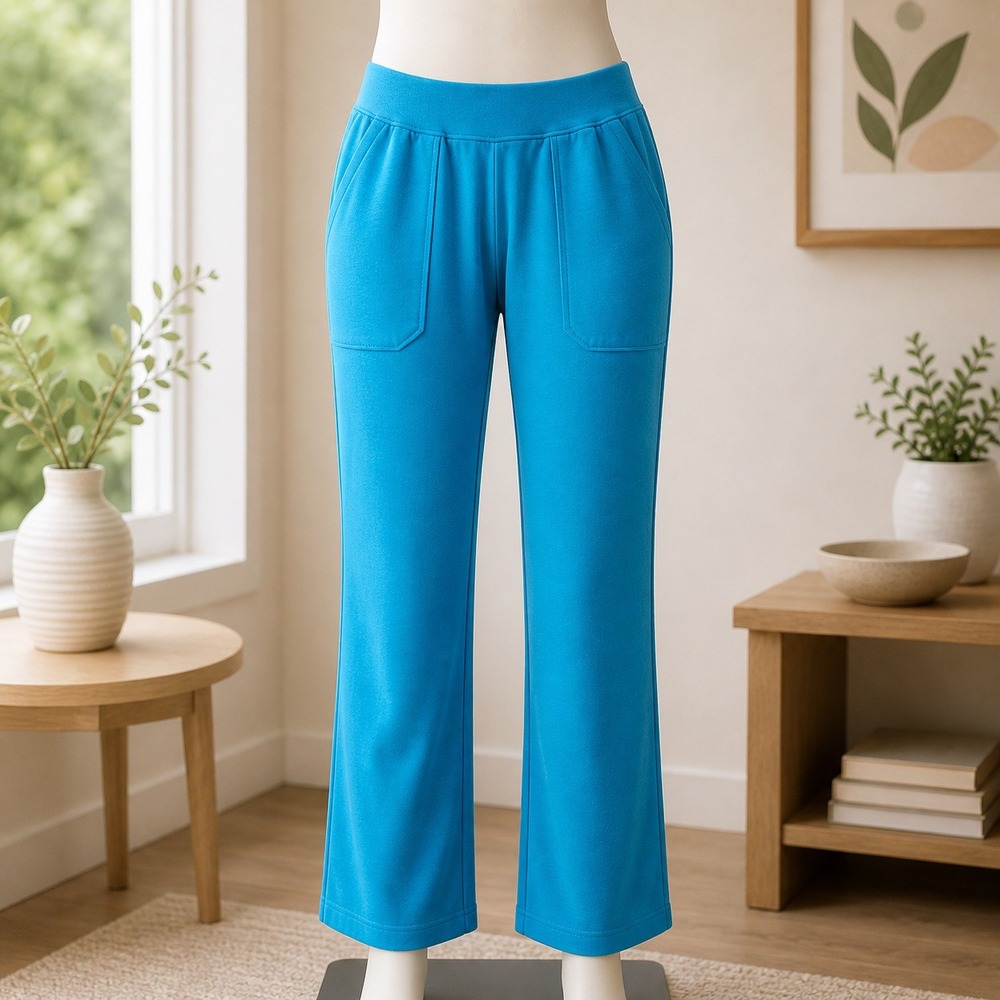 Denim &‎ Co Active Teal Blue French Terry Straight Leg Pull On Pants Womens XS